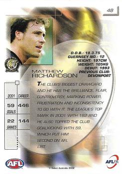 2002 Select AFL Exclusive #48 Matthew Richardson Back
